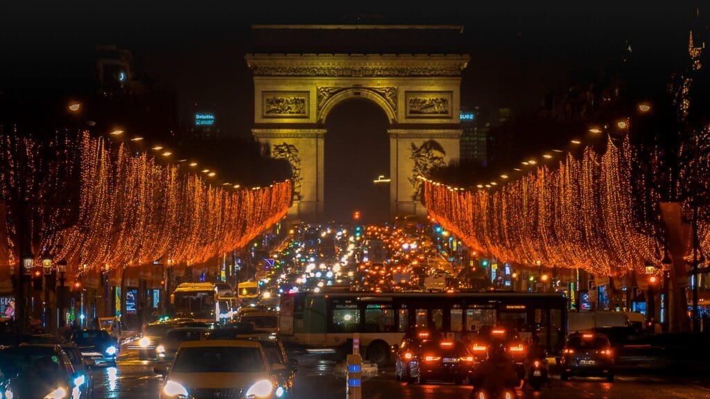Road Traffic at Night on Paris Road