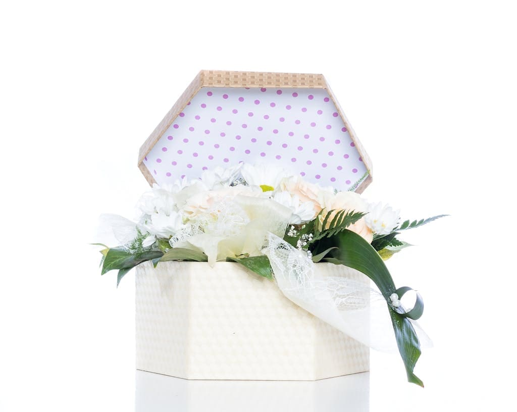 White Flowers Inside Gift Box