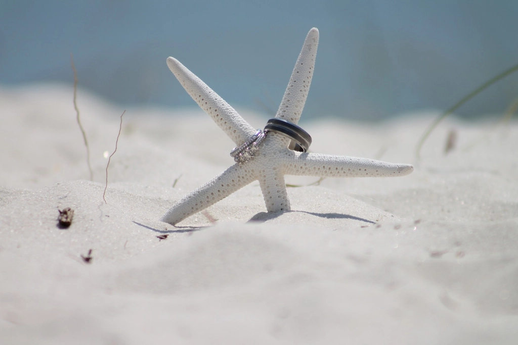 Wedding ring starfish sand