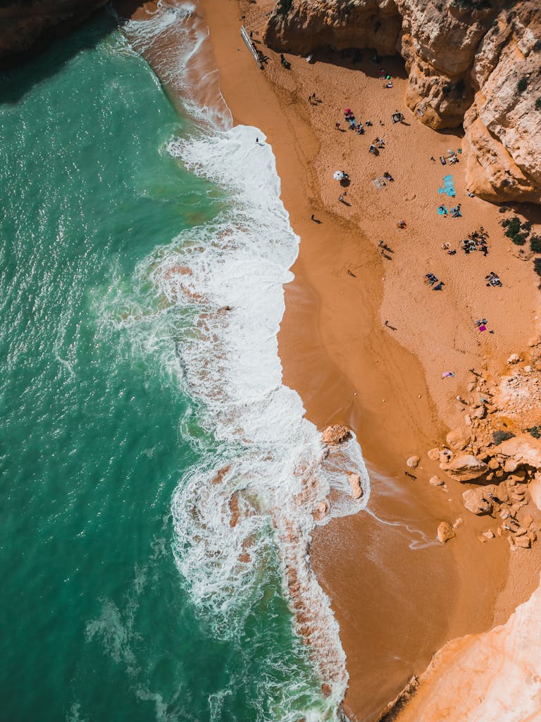 Top View of the Coastline in Algarve Region, Portugal